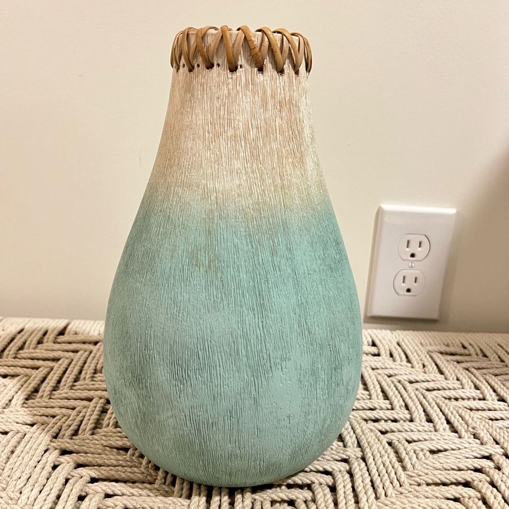 Philippines husk feel heavy Handcrafted Teal and Tan Vase